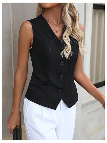 MakeMeChic Women's Button Down Vest Tops V Neck Sleeveless Office Work Suit Vest3