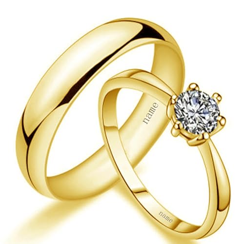 S925/10K 14K 18K Gold Couple Ring Sets, Round Cut Moissanite Couple Wedding Rings Set for Men and Women, Customized His and Hers Matching Promise Bands Engraving for Anniversary Engagement