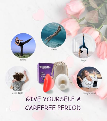 Ginalaia Menstrual Disc, Reusable Medical-Grade Silicone Soft, Flexible, Reusable Period disc for Women - Wear 12 Hours - Removal Notch (Pink+White, M+S) — view 4