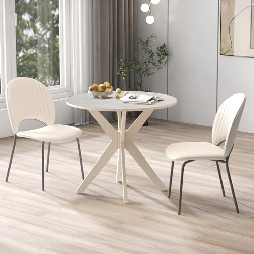 Image of Giantex 36 inch Round Wood Dining Table, Farmhouse Kitchen Table with Intersecting Pedestal Base & Solid Rubber Wood Legs, Vintage Coffee Tables for Dinette, Small Spaces, Restaurant, White