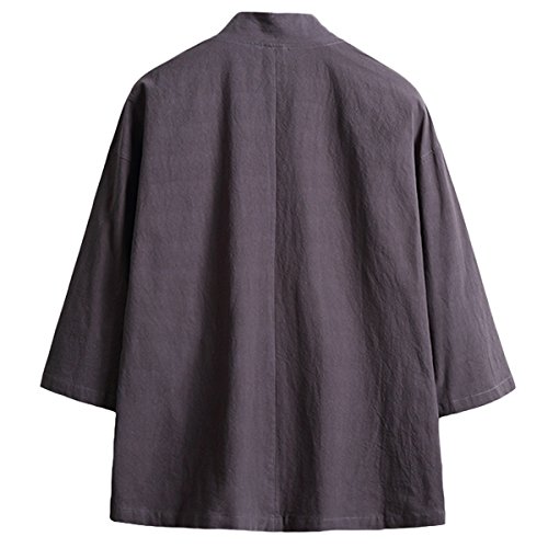 Men's Embroidery Kimono Cardigan Casual Cotton Linen Seven Sleeves Open Front Coat - Thumbnail 2