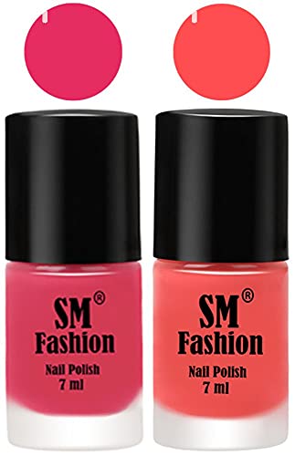 Image of Long Lasting Nail Polish | Nail Paint Combo 7 ml Each) - Set of 2 Dark Rose Pink-Peach Pink