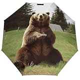 SMAZDFXX Hi Bear Sit on the lawn Parapluie de voyage compact et robuste, coupe vent, protection UV, automatique et portable, imprimé Hi Bear Sit on The Lawn, pour la pluie