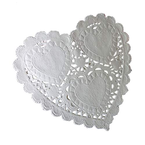 Lot de 100 napperons en papier blanc en forme de cœur de 10 cm avec dentelle ajourée