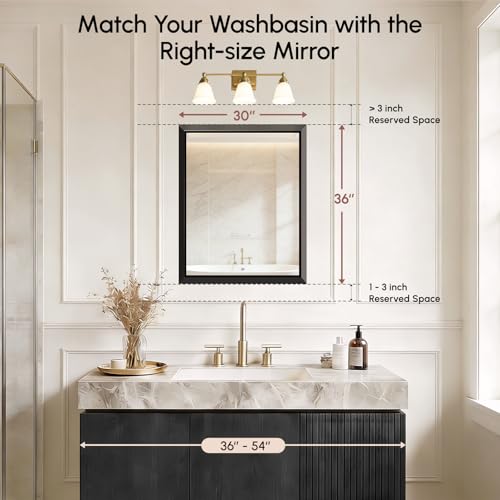 Image of USHOWER 2 Pack 30x36 Inch Brushed Black Bathroom Mirror for Over Sink | Beveled Aluminum Frame Vanity Mirror, Anti-Rust, HD Reflection, Shatter-Proof Protection, Modern Rectangle Mirror