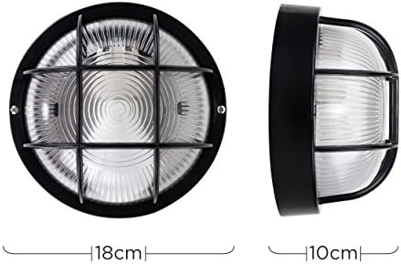 MiniSun Modern IP44 Rated Black Outdoor Garden Security Round Bulkhead Wall Light - Complete with a 10w LED GLS Bulb [6500K Cool White]