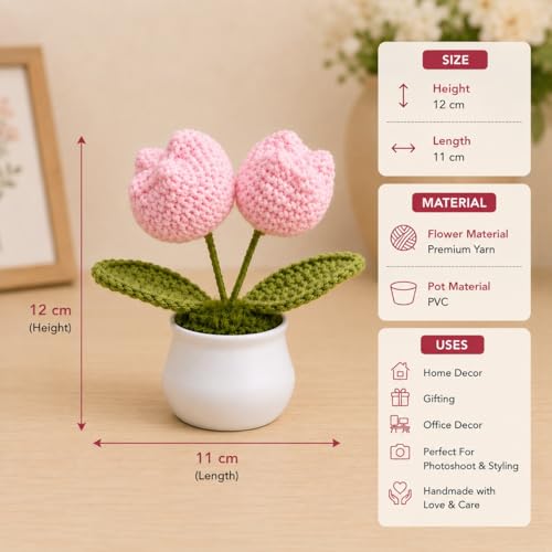 Image of SATYAM KRAFT 1 Pcs Artificial Crochet Flower Bouquet /Artificial Flowers with Pot /Artificial Flowers Bunch /Crochet Flowers Bouquet /Crochet Flowers /Flowers Bouquet Gift for Home Decor, Gifting