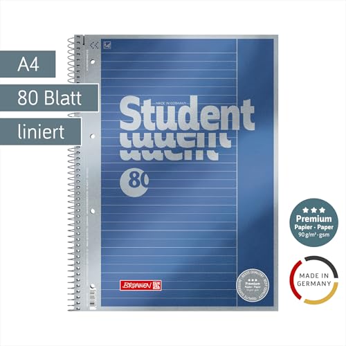 BRUNNEN Collegeblock Premium Student | A4, Lineatur 25, 80 Blatt, blau