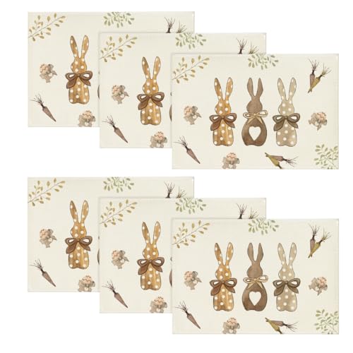 Artoid Mode Lot de 6 sets de table à pois lapins et carottes de Pâques, saisonnier, printemps, cuisine, décoration intérieure, vacances, décoration de fête, 30 x...