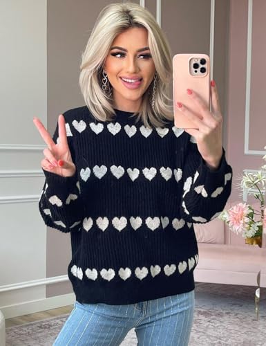 Image of Yimoon Valentine Heart Sweater for Women Cute Long Sleeve Crewneck Chunky Knitted Pullover Sweaters