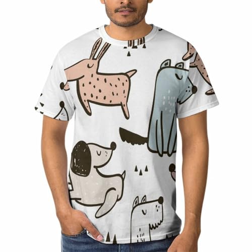 T-shirt homme imprimé chien en dessin anime tee shirt col rond manches courtes