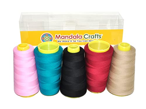 Mandala Crafts Mercerized Cotton Thread For Sewing Machine Hand Sewing In 5 Assorted Colors - 50Wt Cotton Cone Sewing Thread – 6000 Yds 50S/2 Machine Quilting Thread Cotton Embroidery Thread Combo 2 #TOP6