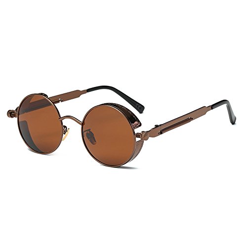 AMZTM Piccolo Rotondo Rispecchiato Blu Ghiaccio Lenti Polarizzati Metallo Occhiali Da Sole Da Uomo E Donna (Marrone scuro, 48)