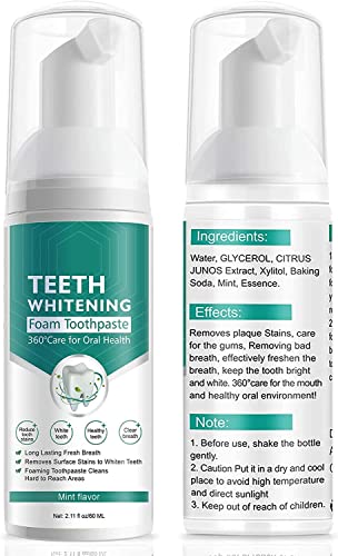 Teeth Whitening Toothpaste Foam-Baking Soda Toothpaste,Ultra-fine Mousse Deeply Clean Gums,Intensive Stain Removal,Travel Friendly, Easy to Use,Oral Care Toothpaste Replacement Mouth Wash Water 2 PACK