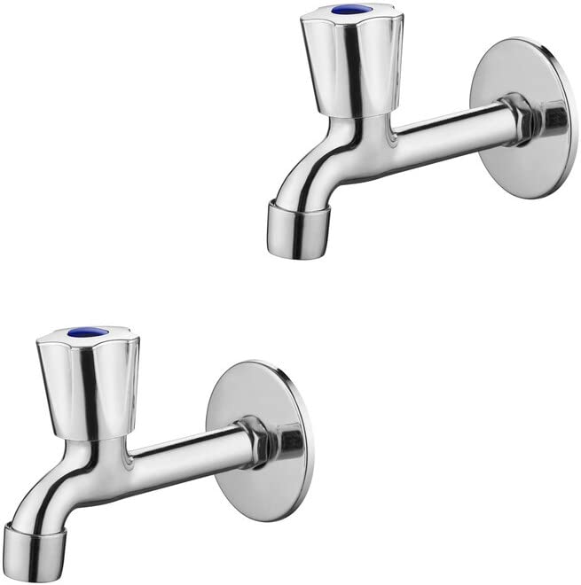 Spazio Stainless Steel Crown Collection Long Body Taps (Pack of 2) for Bathroom/Kitchen Taps Foam Flow Water with Wall Flange Chrome Plated Brass Disc, Bib Tap Faucet (Wall Mount Installation Type) (B0DBLW3XBR) Amazon Price History, Amazon Price Tracker