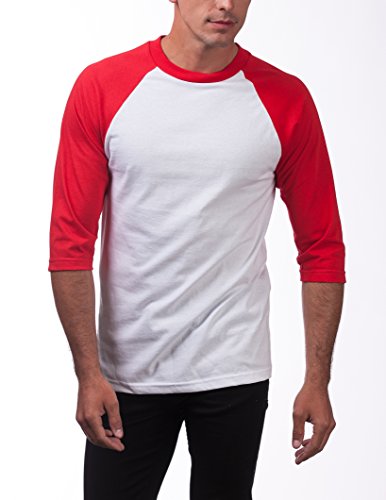 Camiseta de béisbol para hombre Pro Club manga 3/4 cuello redondo, blanca/roja, talla X-Large miniatura 5