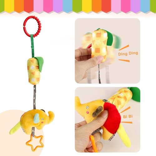 Image of Baby Soft Hanging Rattle,Car Seat Hanging Bell Adorable Animal Music Crib Toy Carseat Rattles Educational Toys for Babies 3 6 9 to 12 Months (4 Pack)