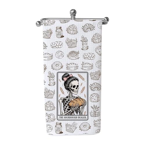 WCGXKO Funny Skeleton Merchandise Sourdough Gifts Baking Kitchen Towel Sourdough Dealer Dish Towel (SOURDOUGH DE)