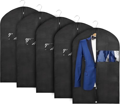 ZKXNBXX 5 PACK Garment Bags 43" for Hanging Clothes Storage and Men Travel with Car