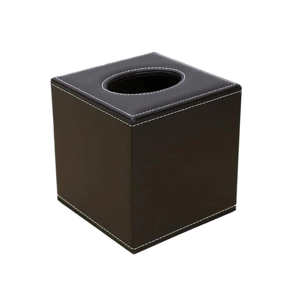 Square Countertop Tissue Box Holder Paper Napkin Cover PU Leather(Coffee)