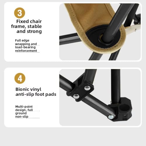 Image of Lyrovo Portable Folding Camping Chair High Back | 90 to 145 Degree Adjustable Compact Lightweight | Foldable Chair for Camping, Beach, Picnic & Balcony