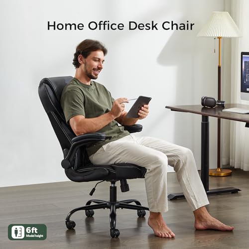 Image of amseatec Big and Tall Office Chair, Flip-Up, Executive Desk Chair, Black