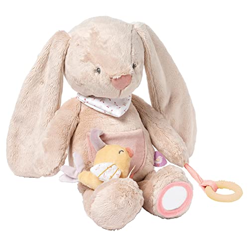 Conejo Pomme Nattou peluche de actividades rosa que acompana los suenos de tu bebe
