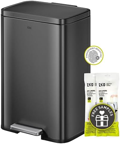 EKO Madison Matte Black 50 Liter/13.2 Gallon Step Trash Can with Inner Liner - Fingerprint Resistant Finish