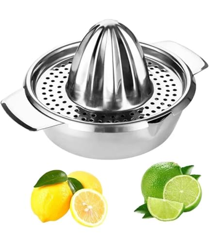 Image of Stainless Steel Manual Citrus Juicer | Hand Lemon Squeezer with Strainer Bowl | Heavy Duty Lime Juicer Press | Manual Juice Extractor for Kitchen | Rust Resistant & Durable