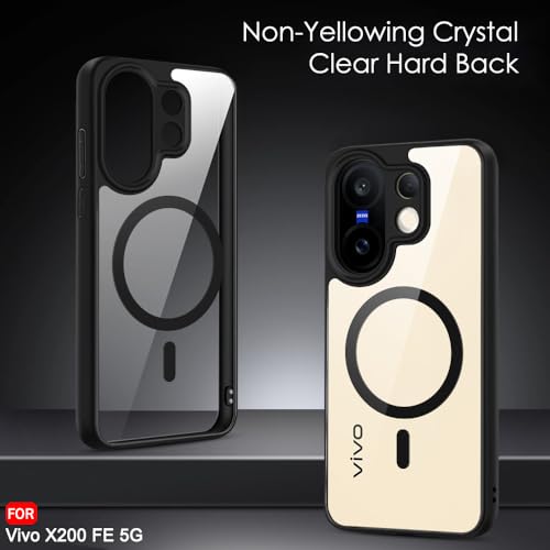 Image of TheGiftKart Hybrid Shockproof Back Cover Case for Vivo X200 FE 5G Compatible with MagSafe | Camera Protection Module | Hard Back Cover Case (PC & TPU, Transparent Clear Back, Black Sides)
