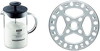 BODUM 1446-01 Latteo Milk Frother, Borosilicate Glass - 0.25 L, Black/Transparent & KitchenCraft Gas Ring Reducer Trivet, Galvanised Iron, 12 cm