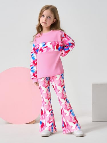 Image of OLMRJKD Girls 2 Piece Outfits Long Sleeve Letter Printed Sweatshirt & Flared Pants Fall Clothing Set Size 7-14 Years