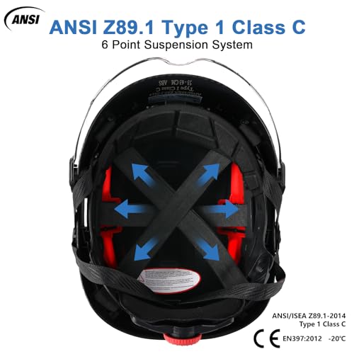 UM ULTRAMAXX Safety Helmet Hard Hat, ANSI Z89.1 Approved Lightweight Vented Work Helmet, 6-Point Adjustable Ratchet Suspension Hardhat for Industrial and Construction (Black Carbon Fiber+Clear Visor) by UM ULTRAMAXX - Image 3