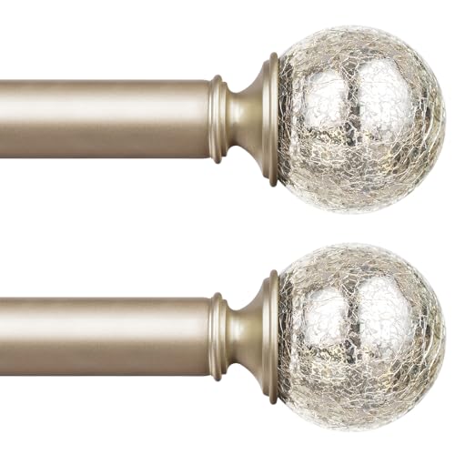 KAMANINA 2 Pack Curtain Rod 32 to 58 Inches (2.6-4.8ft), Black Curtain Rods for Windows, 7/8 inch Single Drapery Rods with Crackle Glass Finials Black 32-58" (2Pack)