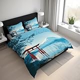 Genérico Funda Nórdica Torii Japonés Microfibra Suave árbol Montaña Mar Oriental Juego de Ropa de Cama 3 Piezas con 1 Funda de Edredón y 2 Funda de Almohad