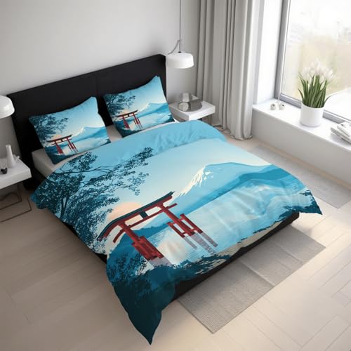 Genérico Funda Nordica Cama 150 Torii Japonés Funda Nórdica 155x220 Asiático Oriental, Suave Microfibra Ropa de Cama 3 Piezas, 2 Funda de Almohada, con Cremallera 21D&-61