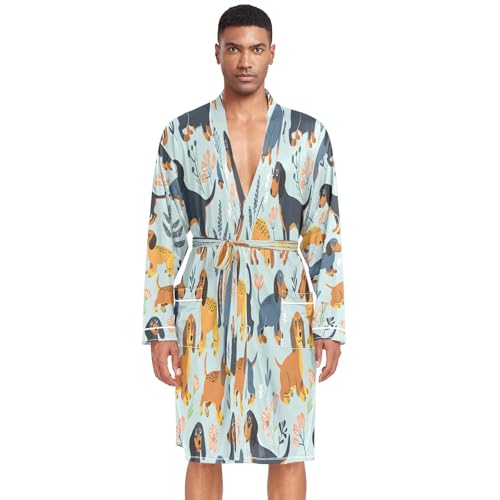 Albornoz ligero para hombre, albornoz para spa, perros salchicha, Perros salchicha, XL