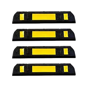LADWA 500 mm Length X 120mm Height, Pack of 4 Rubberised Car Wheel Parking Stopper for Garage Floor and Stops The Tires, Rubber Parking Curbs Protect Vehicle Bumpers with Reflective Yellow Tape Curb