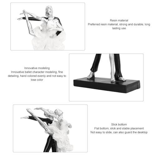 Creacom カップルダンス彫刻、モダンでシンプルな革新的な樹脂手作りカッス抽象像、シルバー (二人で踊るバレエス) [3]