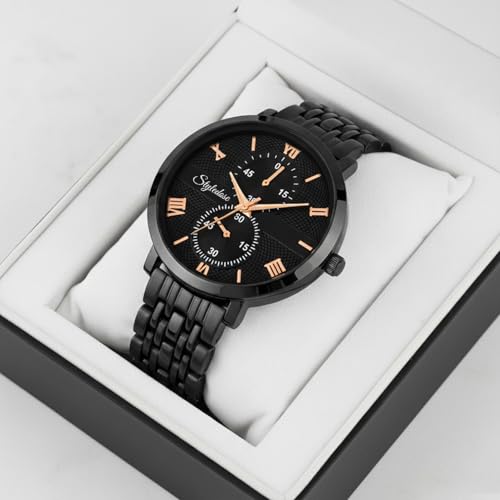 Image of STYLEDOSE Women's Luxury Black Analog Watch - Rose Gold Roman Numerals with Stylish Metal Chain Strap Wrist Watches for Women's & Girls&Miss&Ladies