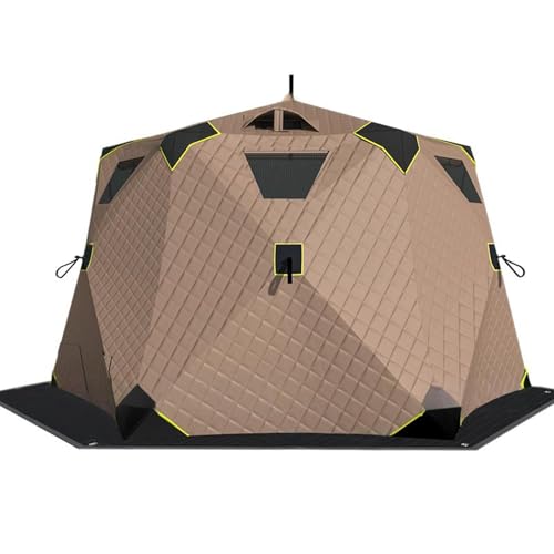 Insulated Ice Fishing Tent with Stove Jack & Floor,Winter Portable Pop-Up Shelter for 6-7 Person,Windproof Hexagon Ice Shanty Hut for Outdoor Igloo Fishing(Small, Brown)