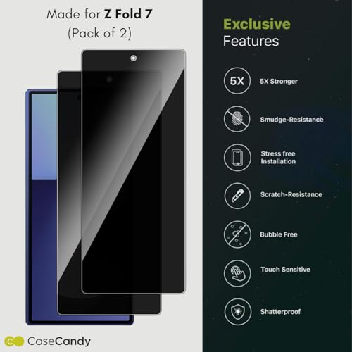 Image of Casecandy - (2 Pack Privacy Tempered Glass Screen Protector for | HD Galaxy Privacy Glass Protector Guard - HD (For Fold 7)