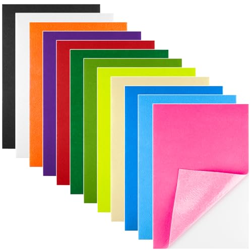 Morcheiong 12 Pcs Self Adhesive Felt Sheet Soft Felt Sheets with Adhesive Backing for Art Project and Sewing DIY Craft(11.8x7.9/30x20cm)- 12 Colors
