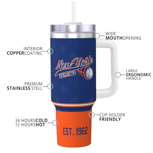 Image of New-York 30 oz Tumbler with Handle and Straw,Car cup,Coffee Mug,100% Leakproof Insulated Tumbler with Lid and Straw,Made of Stainless Steel,Cup Holder Friendly Base,Classic Collection Gifts for Fans
