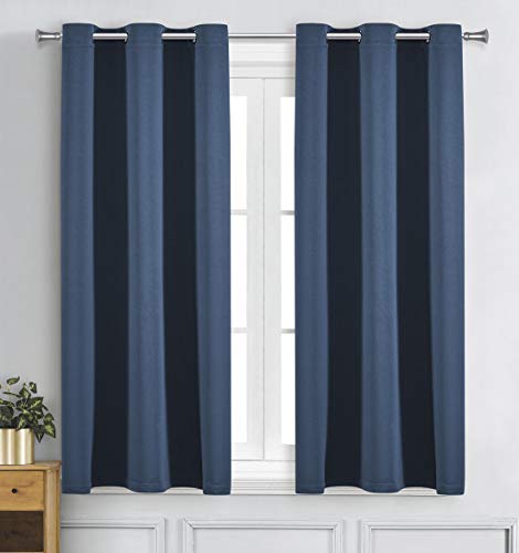 WPM Triple Weave Blackout Curtain Room Darkening 2 Panels/Drapes for Living Room, Navy Blue Thermal Insulated Grommet Bedroom Window Draperies (Navy, 42" W X 45" L)