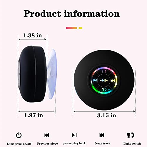 Bestla Upgrade Led Light Mini Bluetooth Speaker, Portable Outdoor Shower Speaker, Built-In Microphone, Black #TOP7