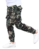  ORANDESIGNE Pantalon Cargo Enfant Garçon Pantalon de Survêtement Décontractés Pantalons de Travail Hip Hop Pantalon de Jogging Baggy Streetwear Pantalon Punk avec Multiples Poches E Armée Verte 140