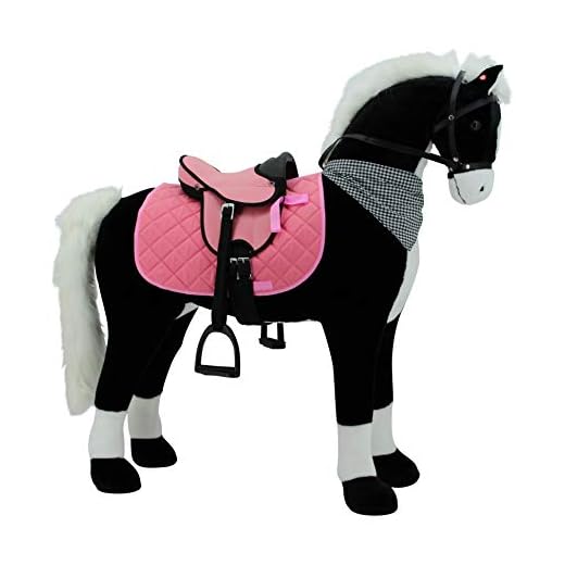 Sweety Toys 11070 Plüsch Pferd XXL Giant Riesen Stehpferd Reitpferd Black Giant Größe ca.125 cm Kopfhöhe bis 100 kg belastbar, Farbe schwarz mit weisser Mähne und weissem Schweif mit Sattel
