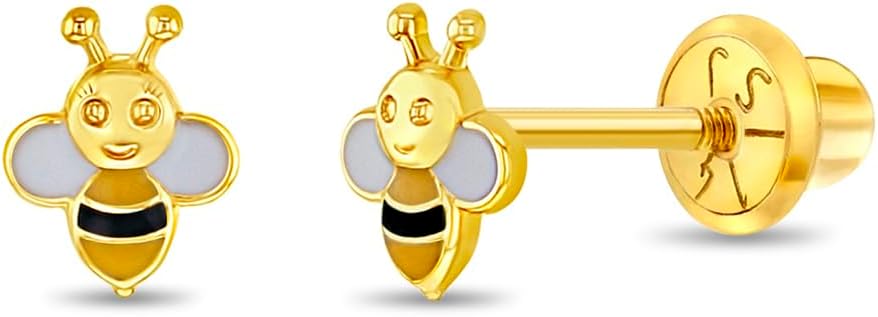 In Season Jewelry 14k Yellow Gold Honey Bee Earring for Girls