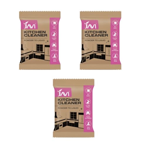 Image of JAVI Kitchen Cleaner Powder to Liquid | Eco-Friendly Grease Remover for Kitchen Surfaces | Non-Toxic, Cruelty-Free Cleaning Powder | Plastic-Free Refill Clean | 3 Sachet = 1.5 Ltr